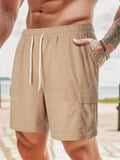 Male Solid Color Multi-Pocket Drawstring Corduroy Shorts