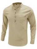 Men's Holiday Patch Pocket Long Sleeve Henry Cotton Linen Shirt