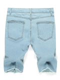 Men's Simple Light Blue Frayed Denim Shorts