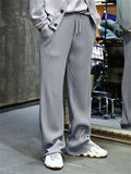 Men's Loose Drawstring Stripe Texture Straight-Leg Pants