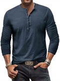 Vintage Washed Solid Distressed Male Henley Shirt