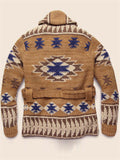 Men's Retro Jacquard Lapel Thickened Button Up Knit Sweater