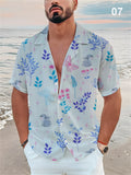 Summer Short Sleeve Lapel Leaf Print Men's Vacation Shirts