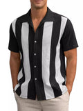 Two Color Stripes Lapel Short Sleeve Cuba Shirt for Men