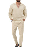 Male Leisure Waffle Long-sleeved Tops Trousers Two-piece Set