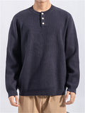 Men's Soft Comfort Henley Collar Solid Ribbed Sweater