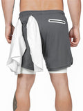 Male Drawstring Gym Training Double Layer Shorts