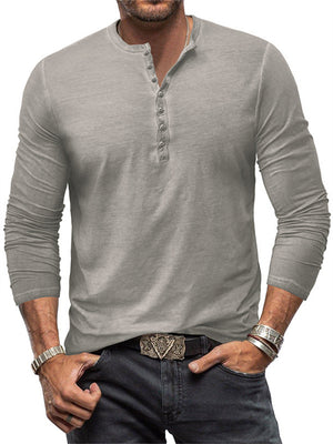 Vintage Washed Solid Distressed Male Henley Shirt