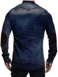 Men's Colour Block Faux Suede Denim Long Sleeve Shirt