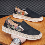 Men's Side Floral Print Patchwork Fisherman Canvas Shoes