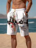 Men's Building Sailboat 3D Print Trunks Beach Shorts