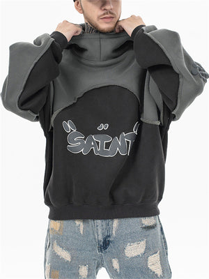 Saint Letter Print Winter Plush Lined Hoodies for Men