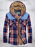 Men's Plush Liner Thickened Stylish Plaid Hooded Coat