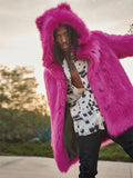 Fashionable Men's Pink Hooded Faux Fur Coat