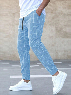 Leisure Slim Fit Grid Print Trousers for Men