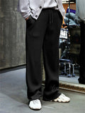 Men's Loose Drawstring Stripe Texture Straight-Leg Pants