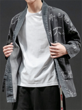 Chinese Style Hanzi Print Front Lace Up Denim Jacket for Men