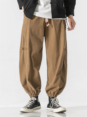 Men's Knot Button Decorative Textured Drawstring Corduroy Pants