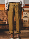 Vintage Mid-Rise Solid Color Tapered Pants for Men