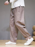 Men's Fashion Drawstring Striped Linen Pants