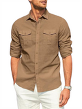 Lapel Double Pockets Casual Vacation Shirts for Male