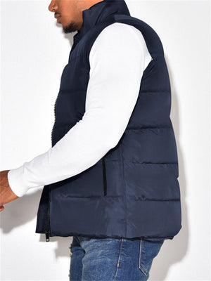 Male Winter Stand Collar Sleeveless Zip Padded Vest Jacket