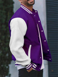 Men's Trendy Stand Collar Button Up Splicing Baseball Jacket