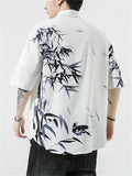 Chinese Landscape Ink Painting Vintage Shirt for Men