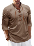 Men's Vintage Long Sleeve Stand Collar Lace-up Henley Shirt