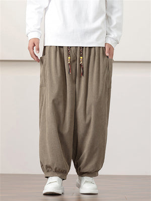 Loose Fit Braided Drawstring Corduroy Pants for Men