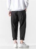 Casual Stripe Pants With Belt And Pockets