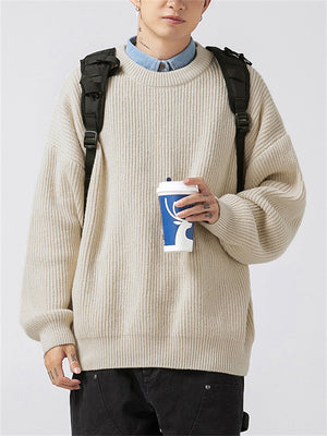 Men's Relaxed Fit Solid Color Crew Neck Sweater