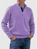 Men's Fall V Neck Half Zip Keep Warm Knit Sweater