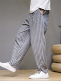 Men's Fashion Drawstring Striped Linen Pants