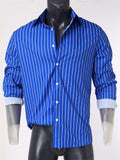 Men's Lapel Striped Button Up Long Sleeve Vacation Party Shirt