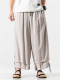 Men's Zen Style Side Slit Lace Up Layered Linen Pants