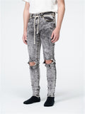 Male Vintage Stylish Grey Skinny Hole Jeans