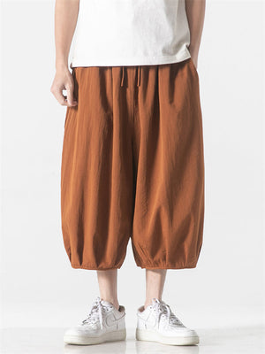 Men's Summer Ice Silk Solid Color Cozy Cropped Pants