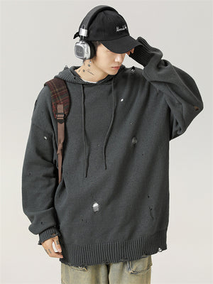 Ripped Loose Knitted Hoodies for Men