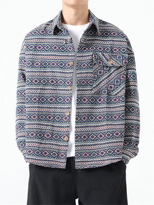 Male Ethnic Geometric Printing Button Up Jackets