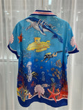 Male Dreamlike Wonderful Ocean World Print Blue Shirts