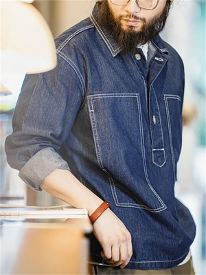 Men's Vintage Lapel Button Design Denim Coats