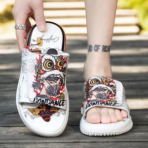 Masked Lion Dance Boy Design Men's Summer Sandals