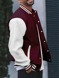 Men's Trendy Stand Collar Button Up Splicing Baseball Jacket