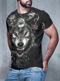 Men's Casual 3D Wolf Printing Short-sleeved Crewneck T-shirts