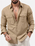 Autumn Long Sleeve Lapel Collar Chest Pocket Male Shirt