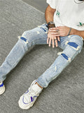 Blue Fashion Hip Hop Ripped Streetwear Jeans for Men