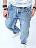 Loose Fit High Waist Raw Hem Jeans for Male