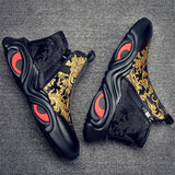 Men's Gold Leaf Embroidery Red Eye High-Top Sneakers