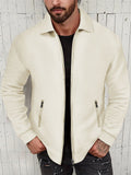 Men's Waffle Zip Pockets Turn-down Collar Coats